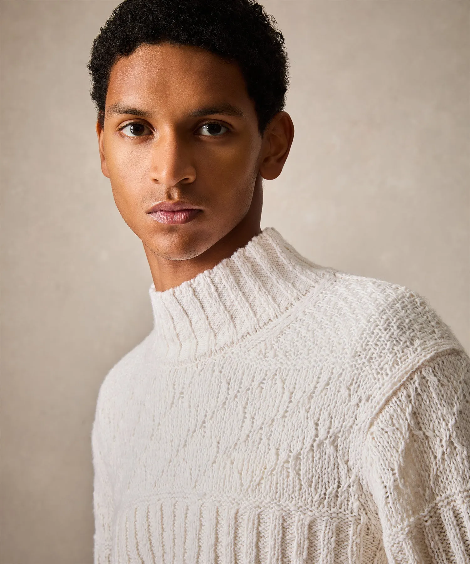Aran Funnel Neck Sweater in Bisque