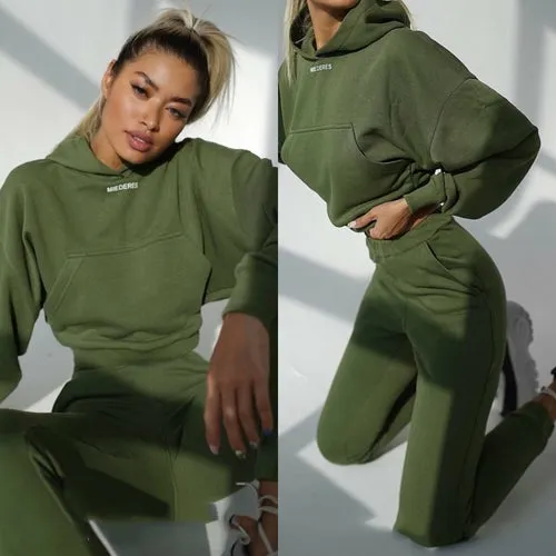 Autumn Winter White Long Sleeve Crop Sweatshirt Top And Long Pants