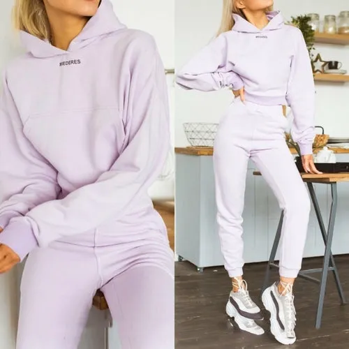 Autumn Winter White Long Sleeve Crop Sweatshirt Top And Long Pants