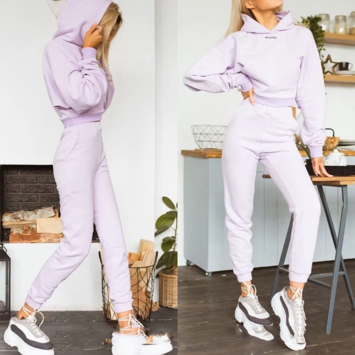 Autumn Winter White Long Sleeve Crop Sweatshirt Top And Long Pants