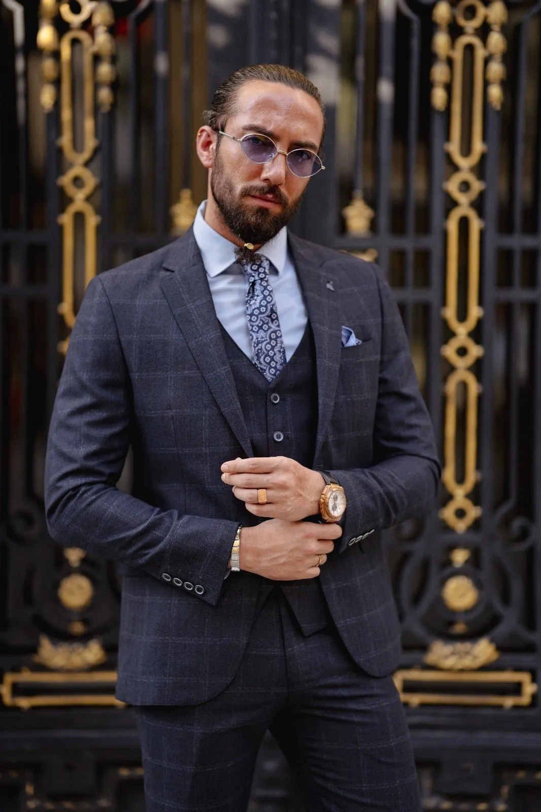 Avala Plaid Navy blue Suit