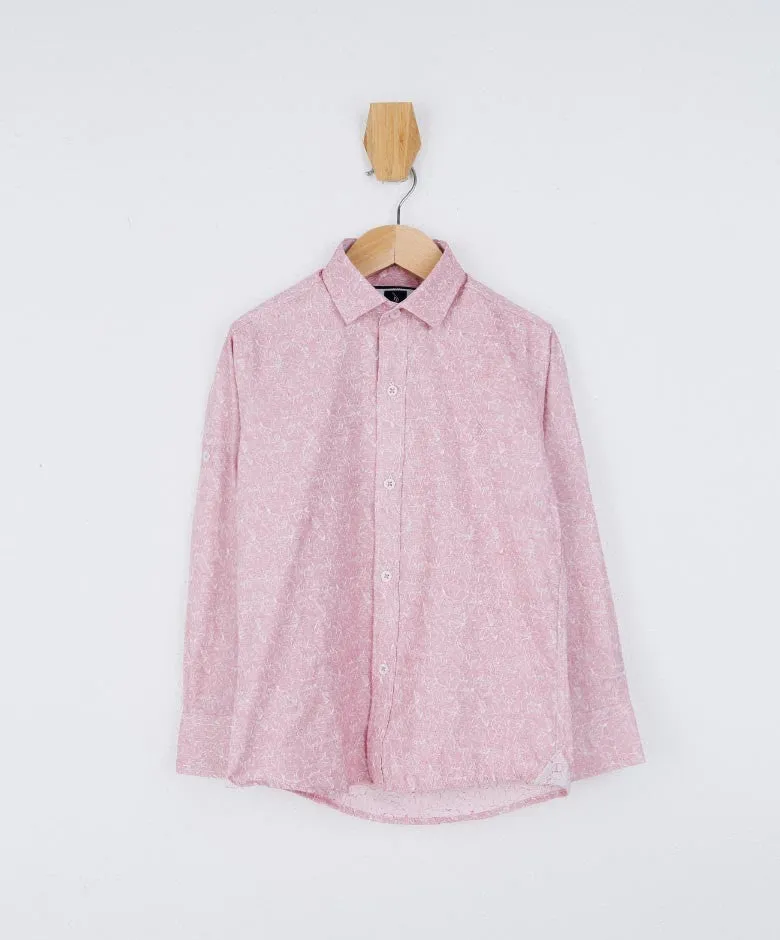 Boys Floral Patterned Slim Fit Fashion Shirt - Pink