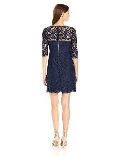 Braclet Sleeve Lace Sheath Dress, Navy, 6