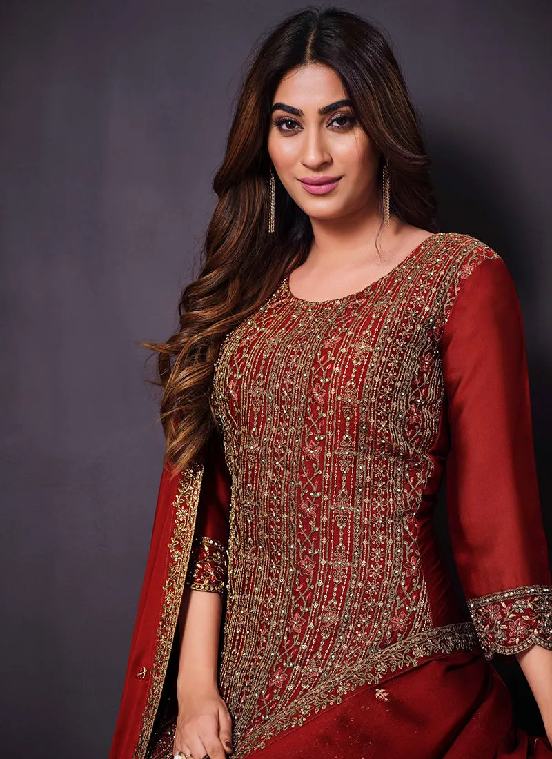 Bridal Red Sequence Embroidery Pant Style Suit