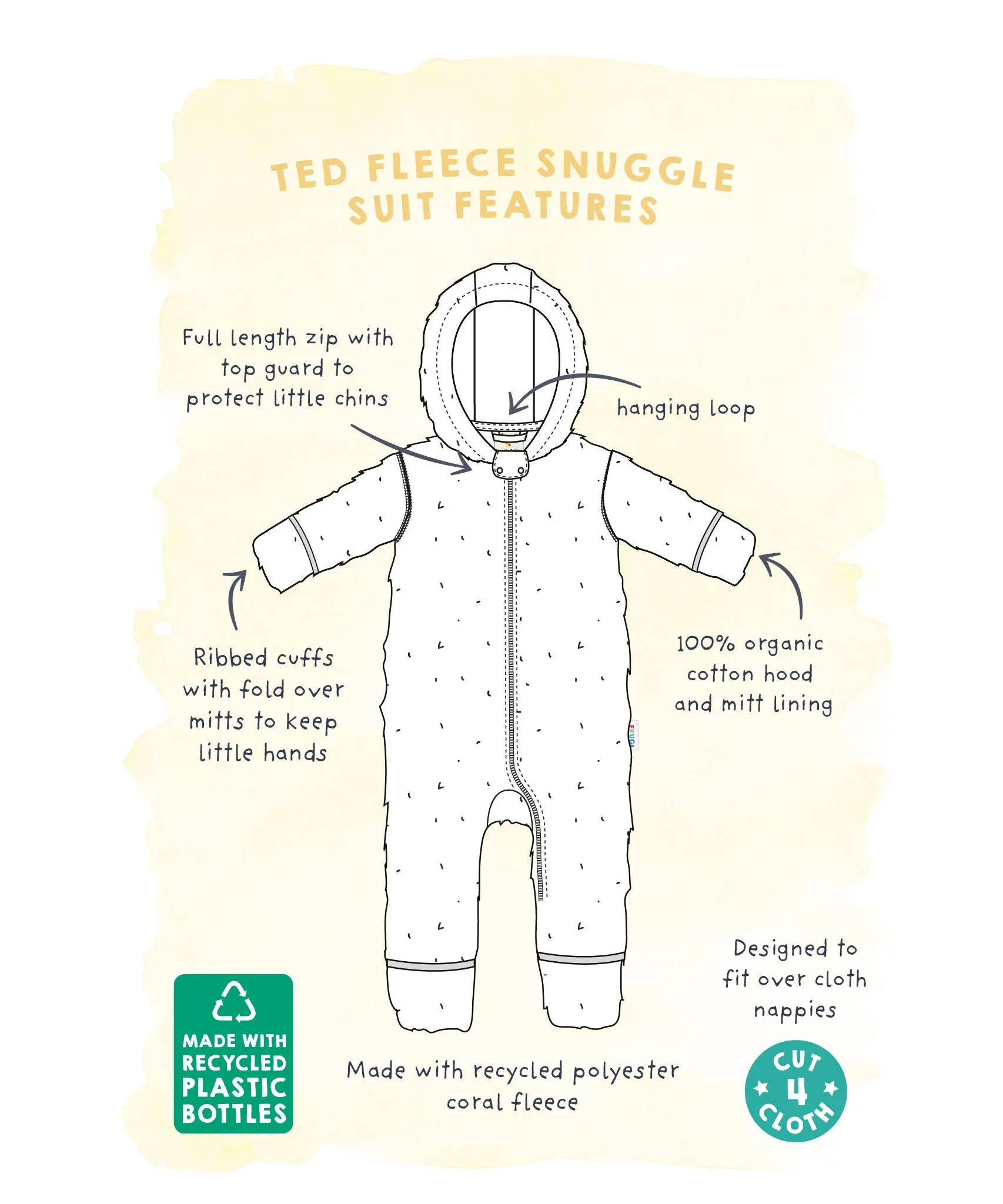 Frugi Cosy Ted Snuggle Suit - Flower Pop