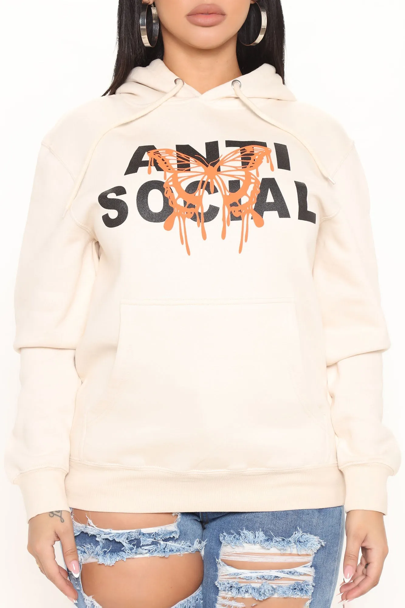 I'm Not Social Oversized Hoodie - Cream
