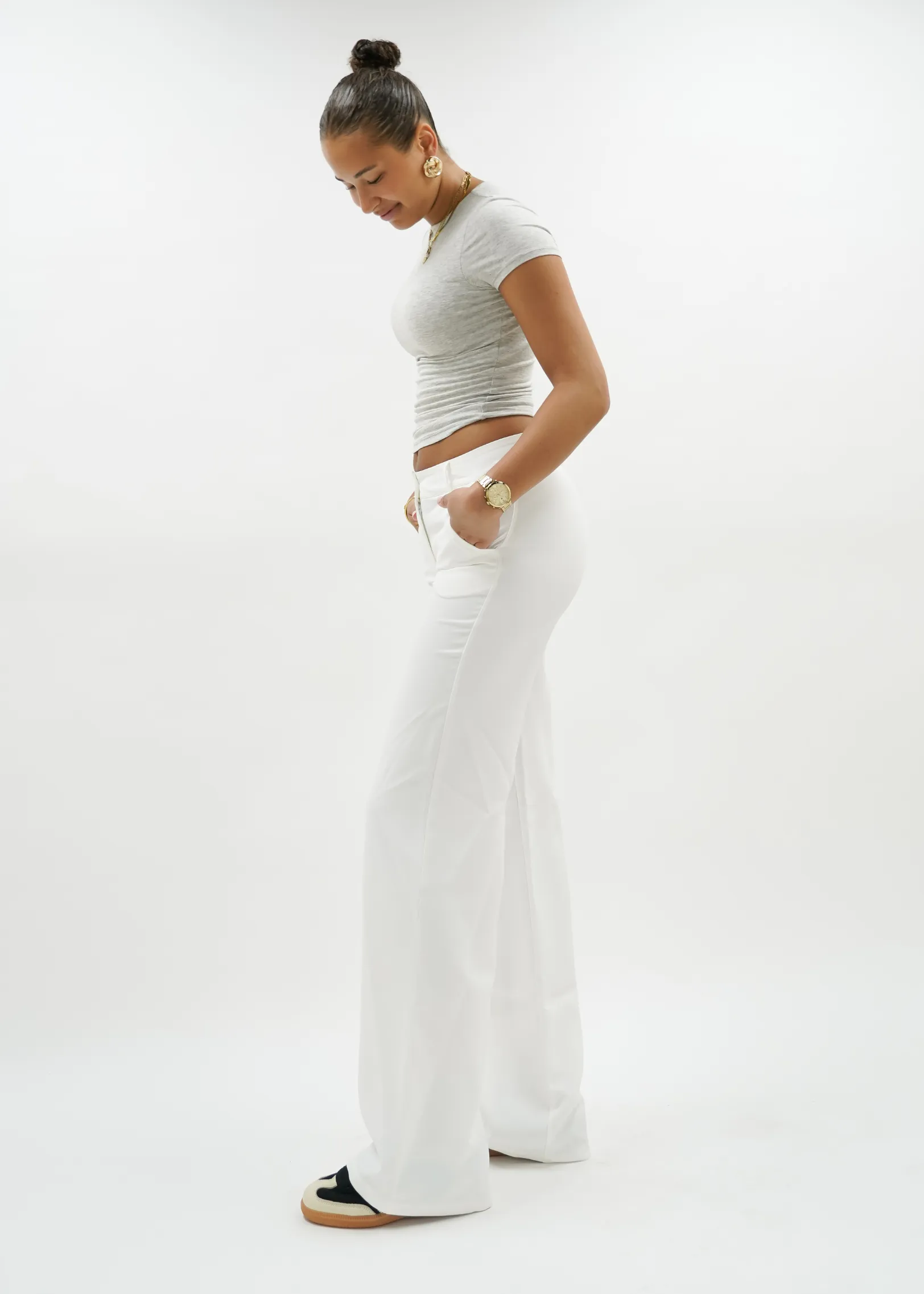 Low/mid waist straight leg pants casual white (TALL)