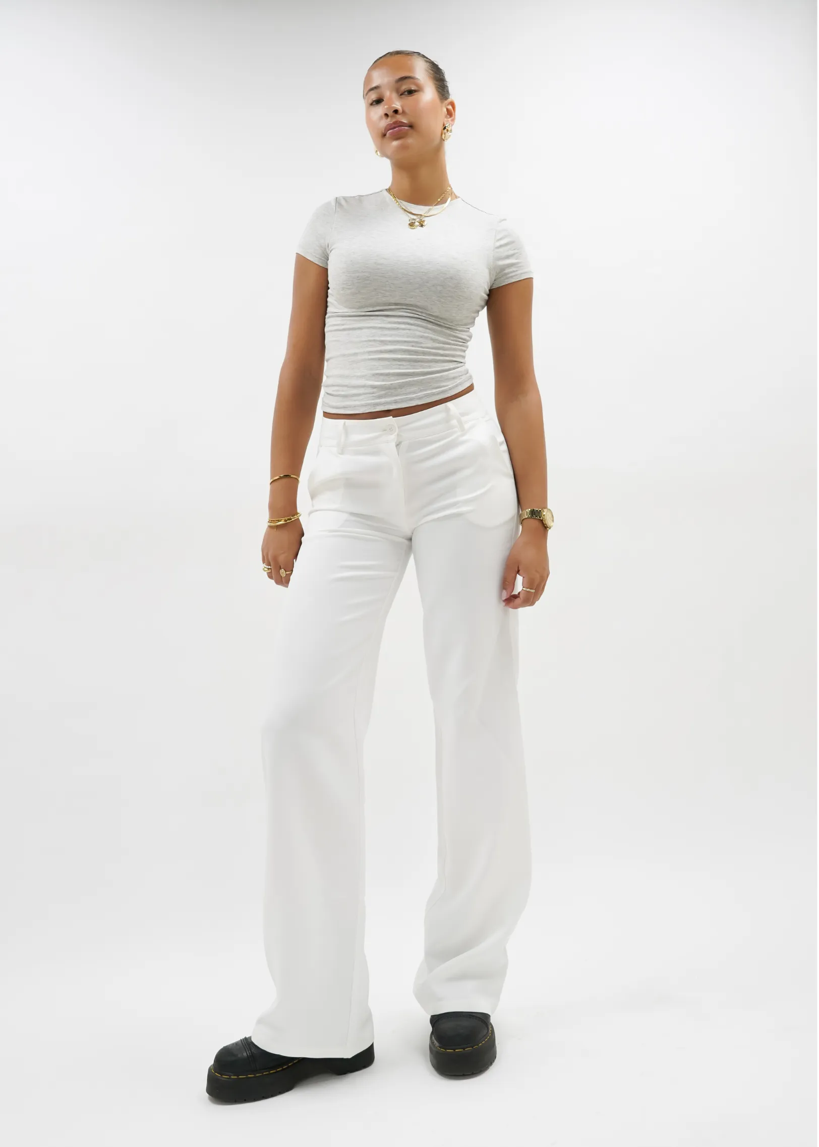 Low/mid waist straight leg pants casual white (TALL)