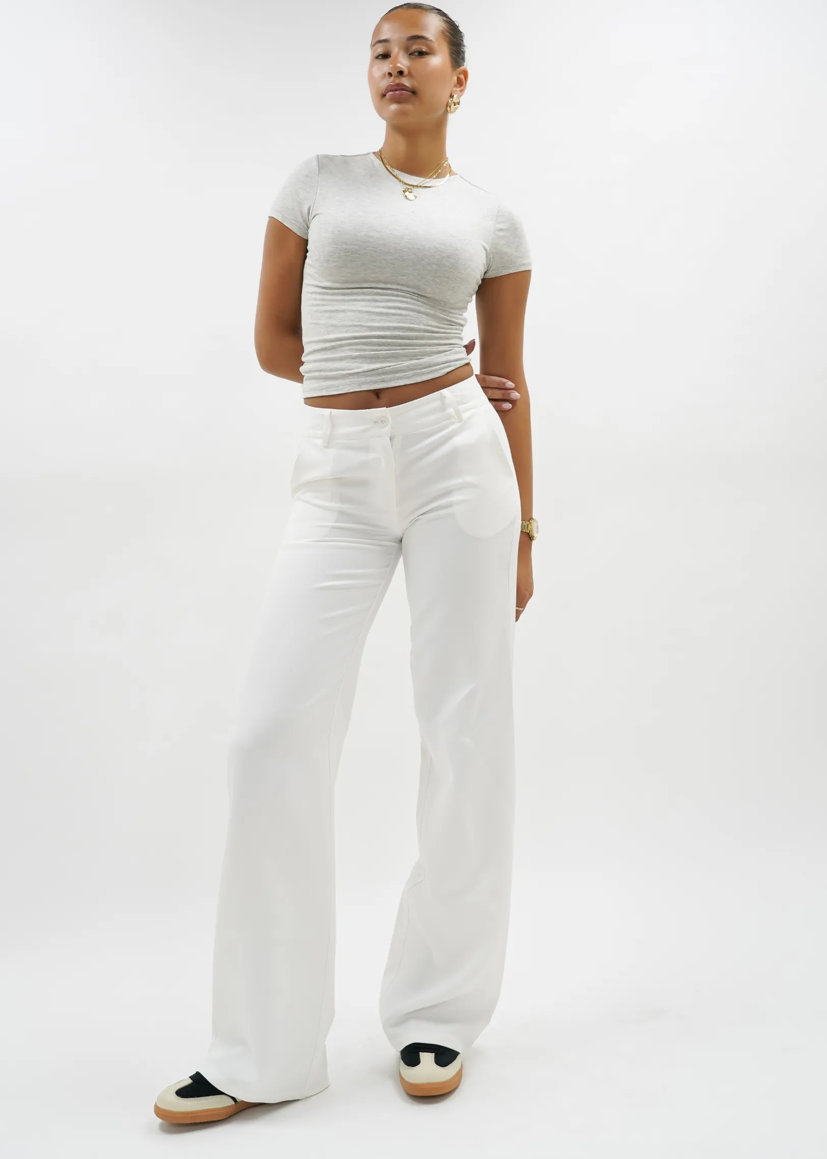 Low/mid waist straight leg pants casual white (TALL)