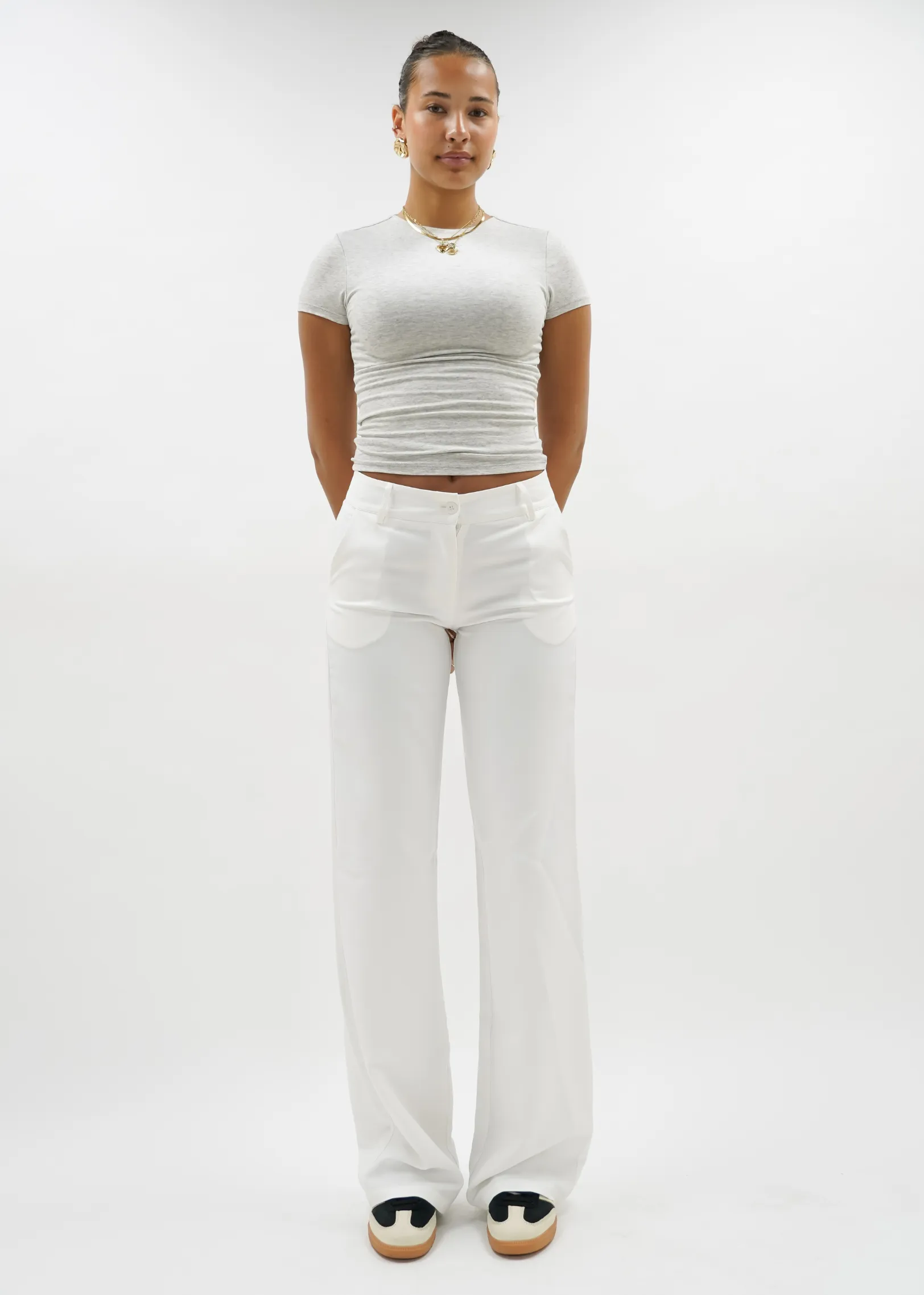 Low/mid waist straight leg pants casual white (TALL)