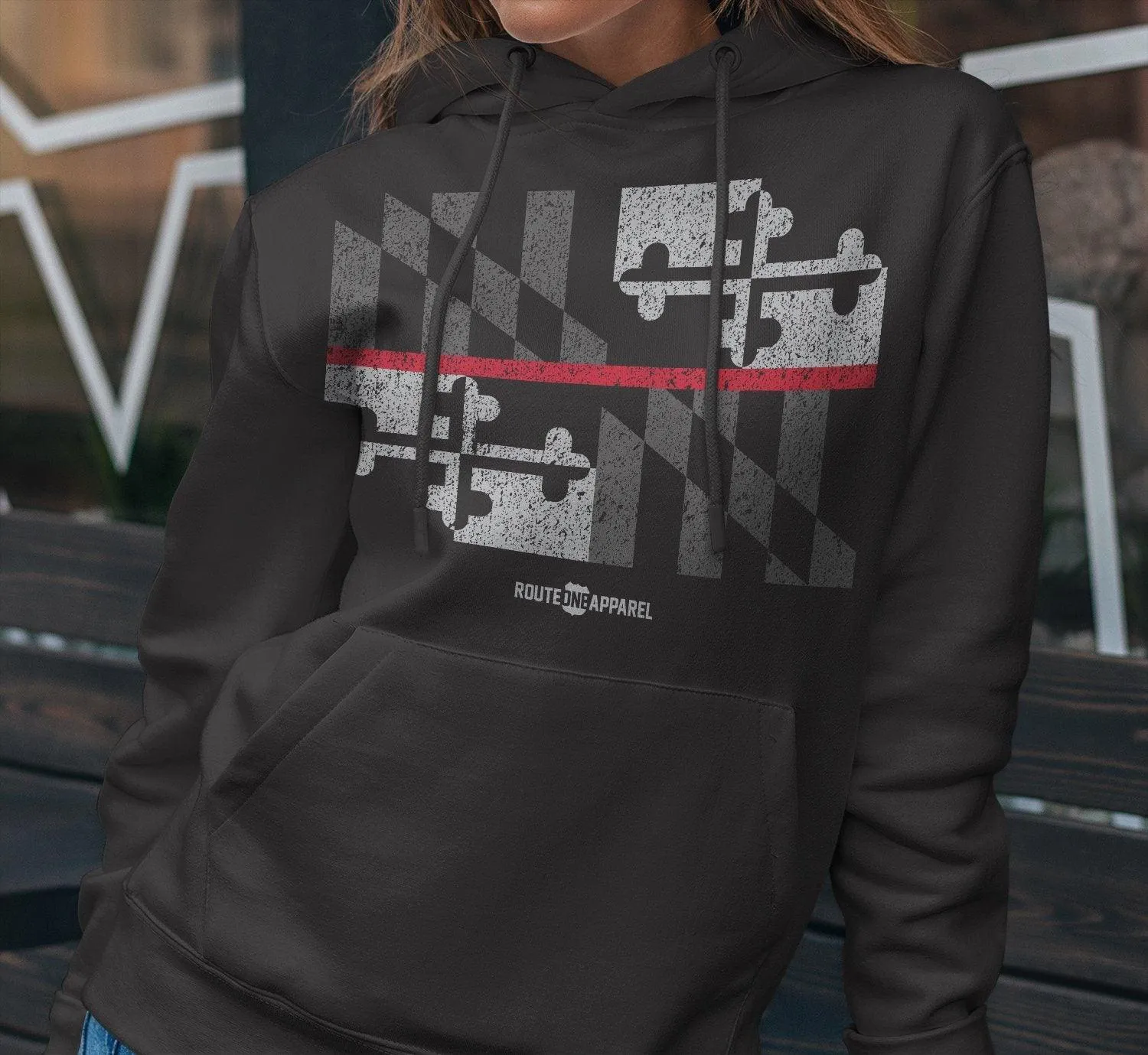Maryland Flag Red Line (Black) / Hoodie