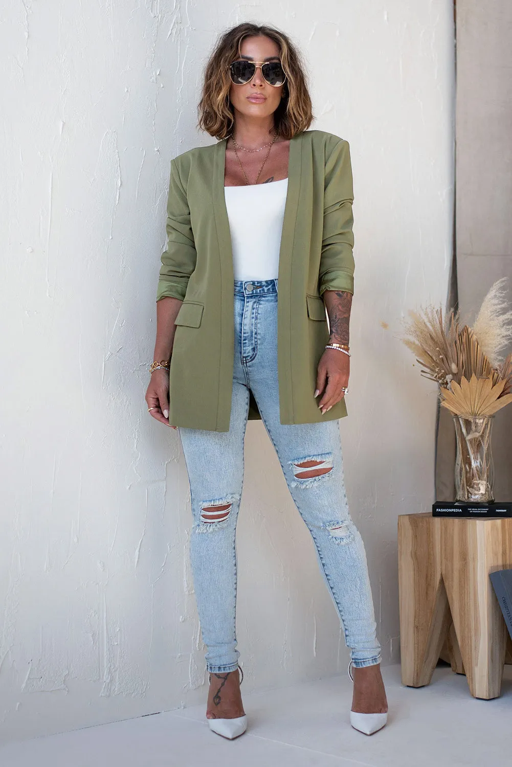 Open Front Flap Detail Blazer