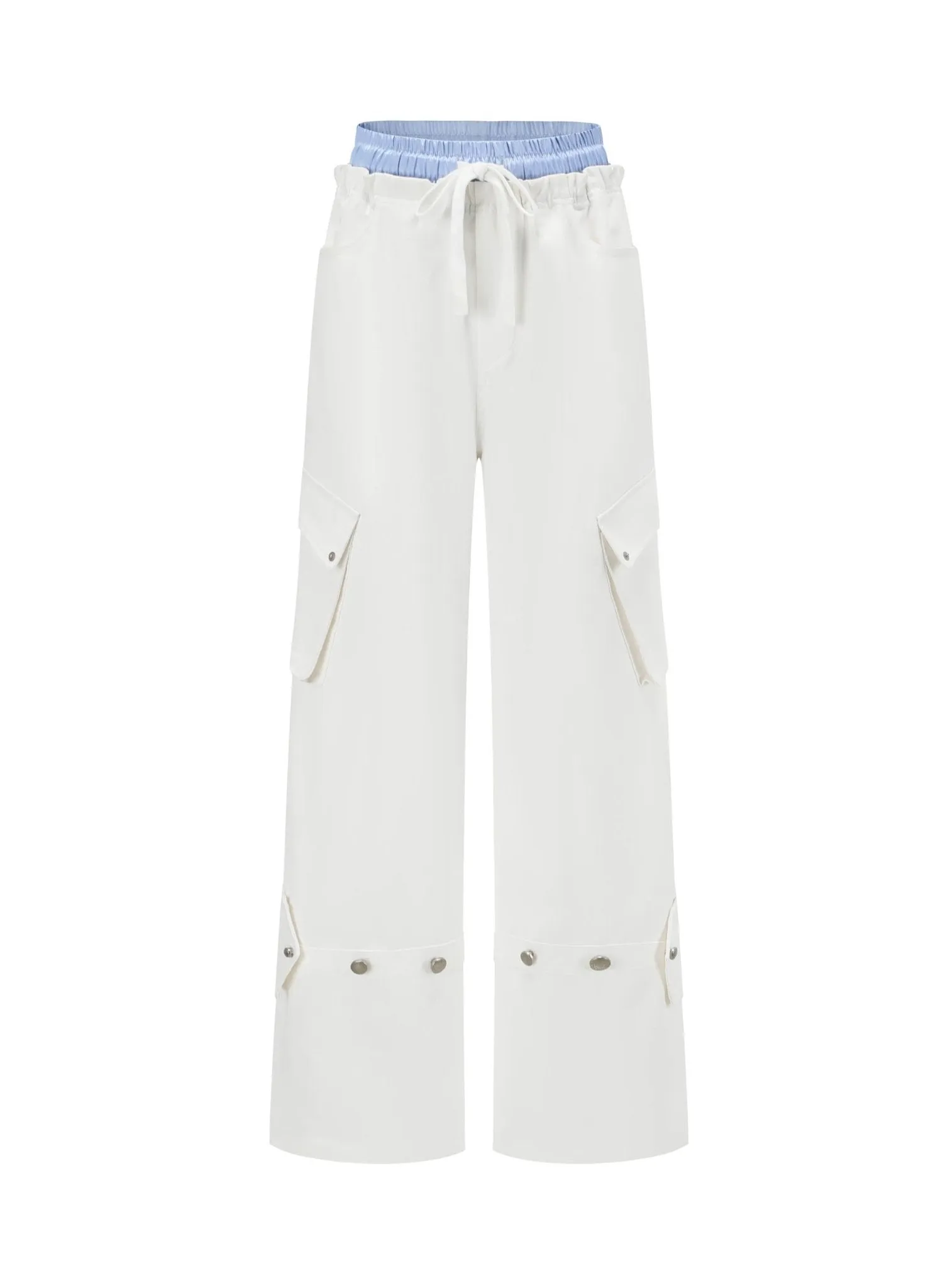 Paperbag-Waist Cargo Trousers in White