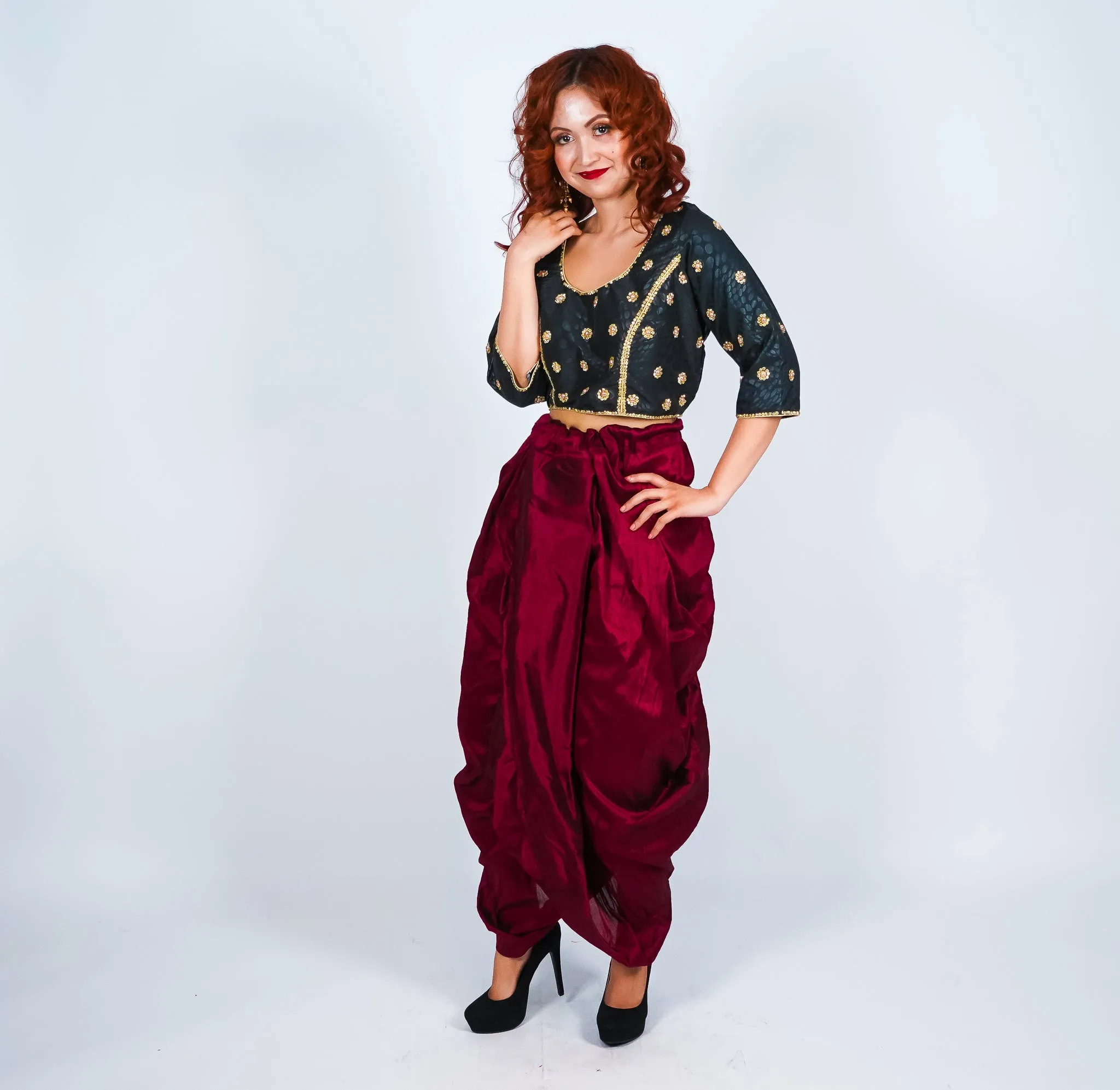 Silk Maroon Dhoti Pants