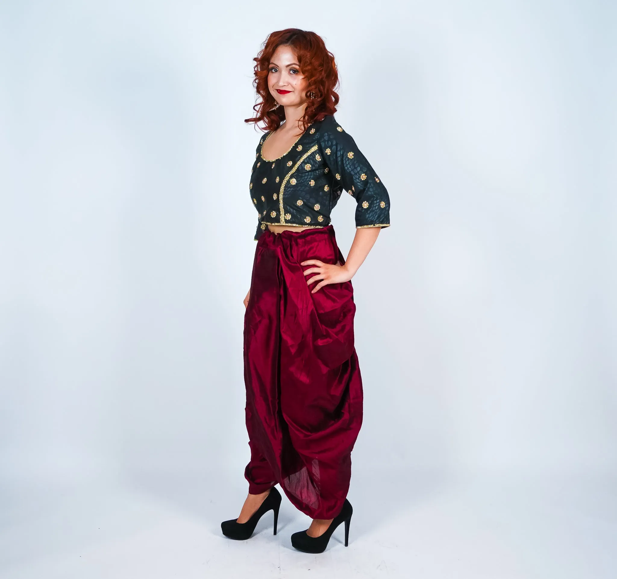Silk Maroon Dhoti Pants