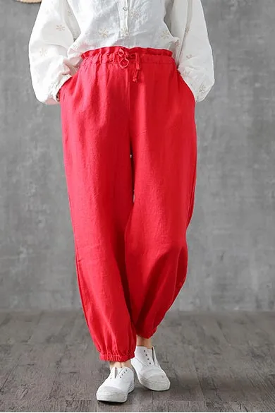 Summer cusual wide length linen pants for women 3740