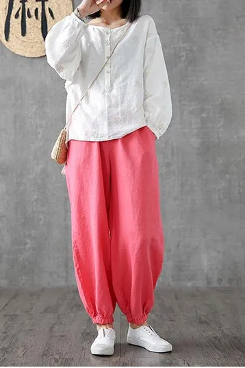 Summer cusual wide length linen pants for women 3740