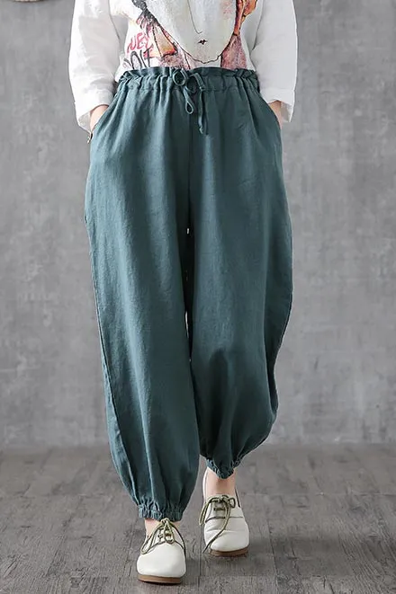 Summer cusual wide length linen pants for women 3740
