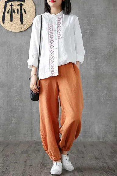 Summer cusual wide length linen pants for women 3740