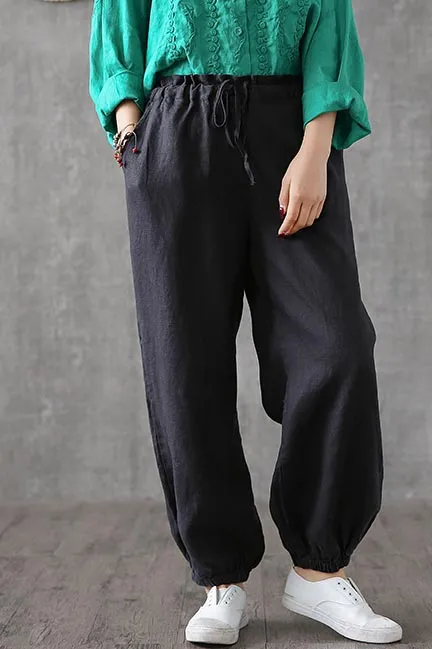 Summer cusual wide length linen pants for women 3740