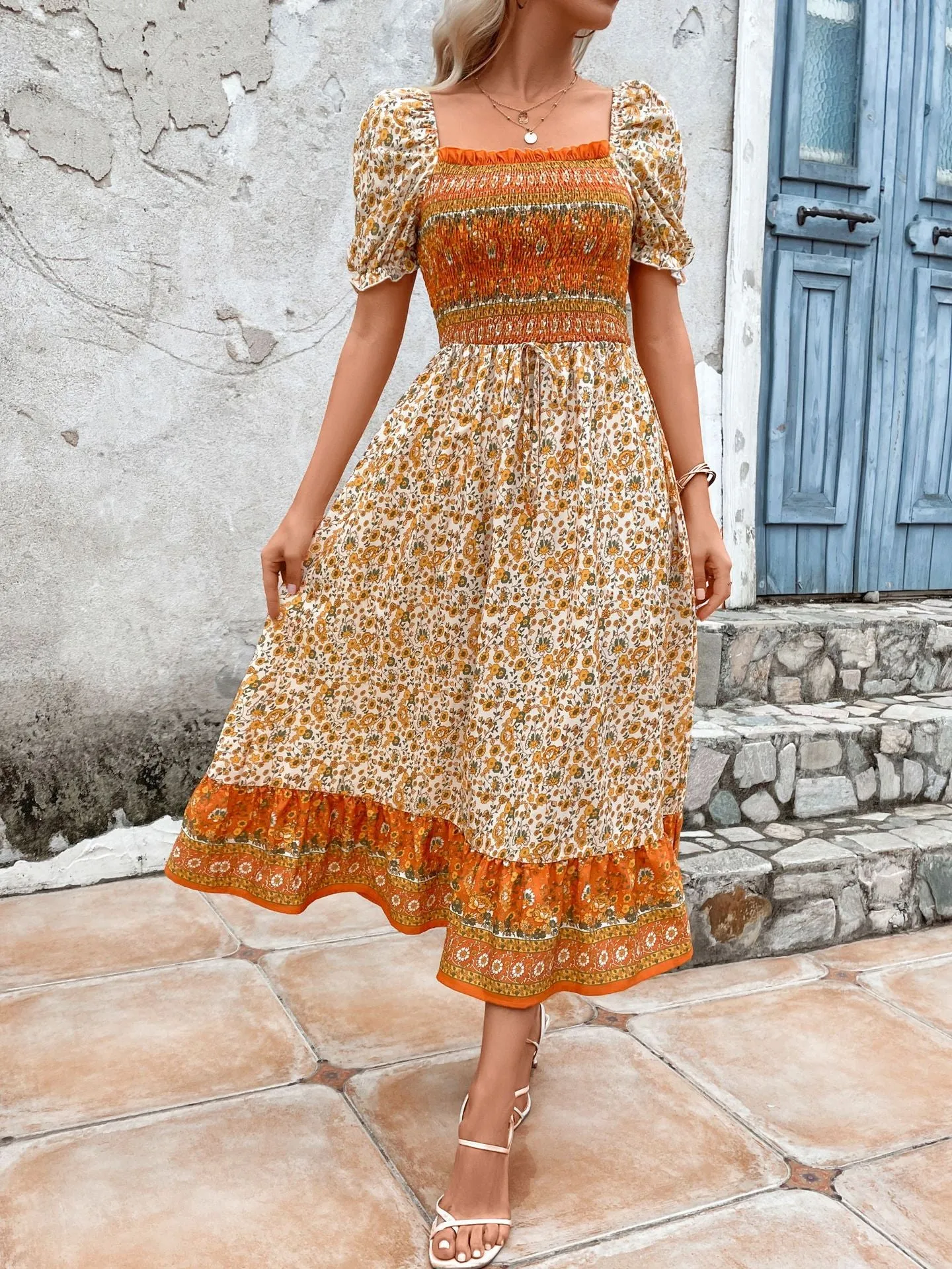 Sunset Dreams Orange Printed Dress