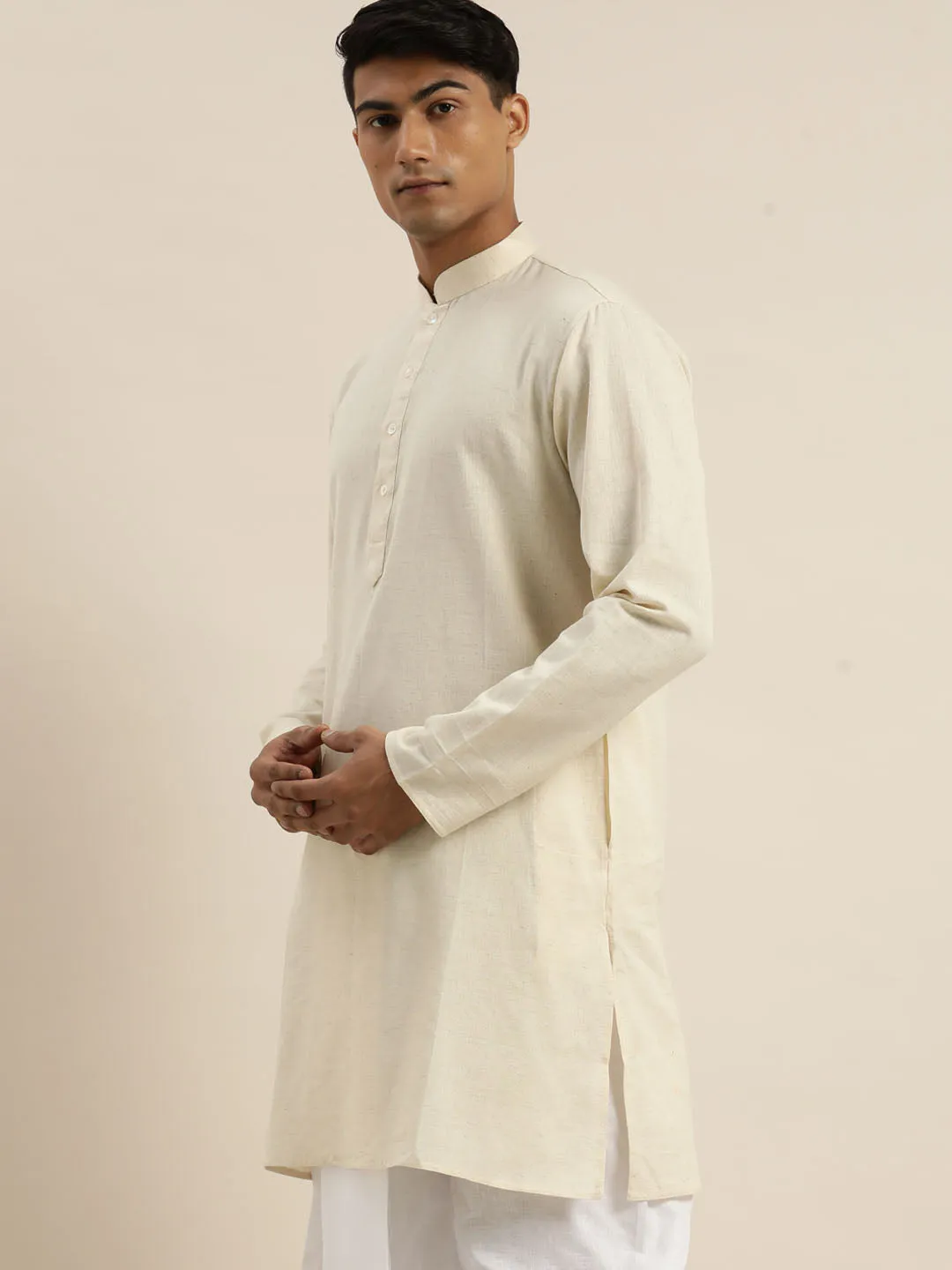 VASTRAMAY Men's Cream Pure Cotton Kurta