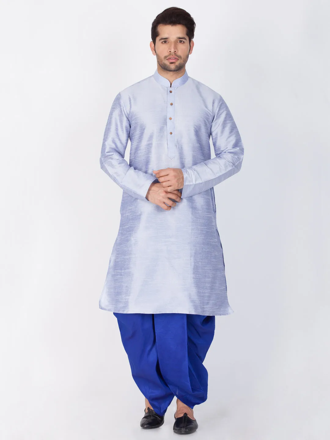 VASTRAMAY Men's Light Blue Silk Kurta Set