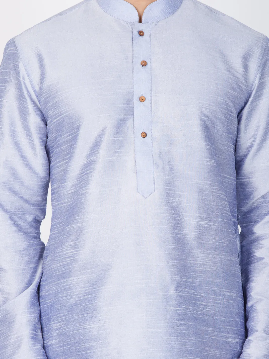 VASTRAMAY Men's Light Blue Silk Kurta Set