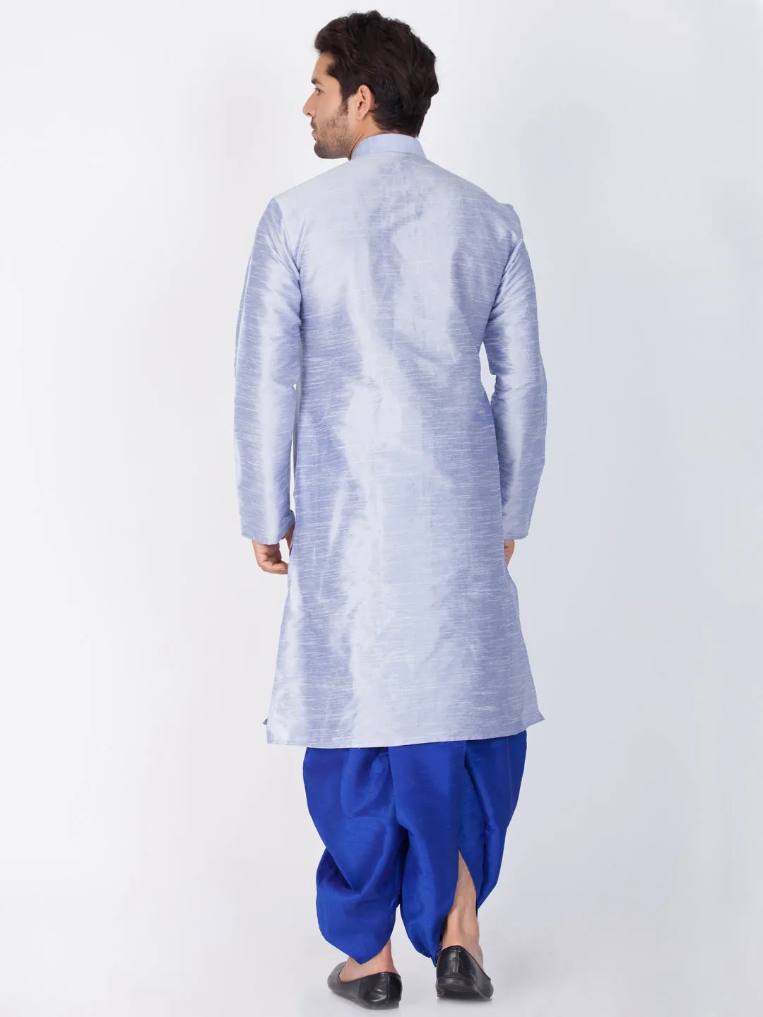 VASTRAMAY Men's Light Blue Silk Kurta Set