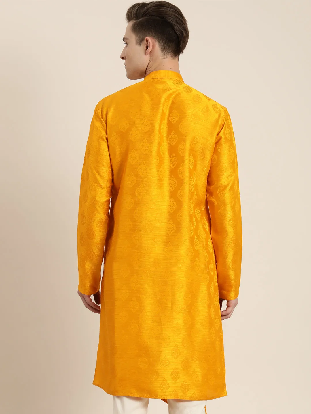 VASTRAMAY Men's Yellow Angrakha Kurta