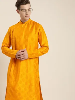 VASTRAMAY Men's Yellow Angrakha Kurta