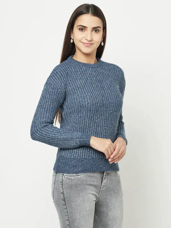Women Navy Melange Sweaters