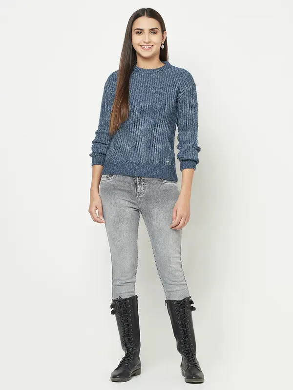 Women Navy Melange Sweaters